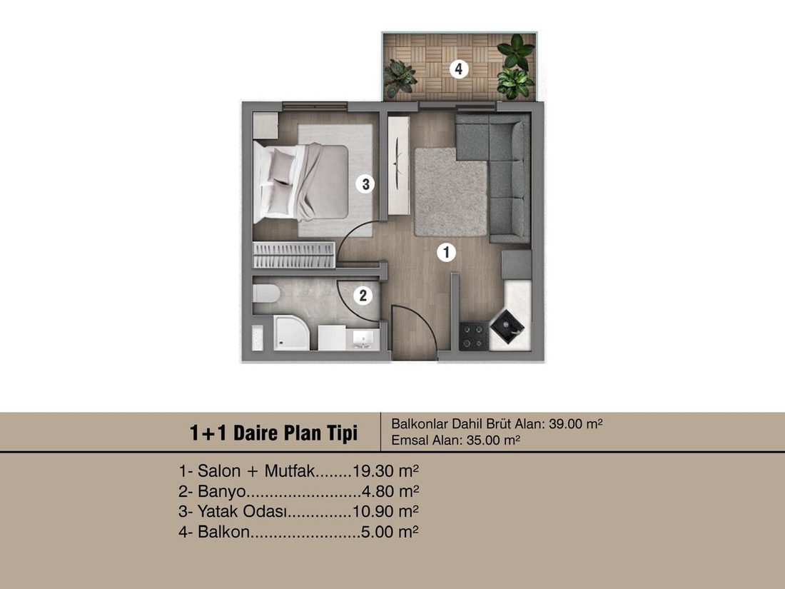 Grundriss einer 1+1-Wohnung