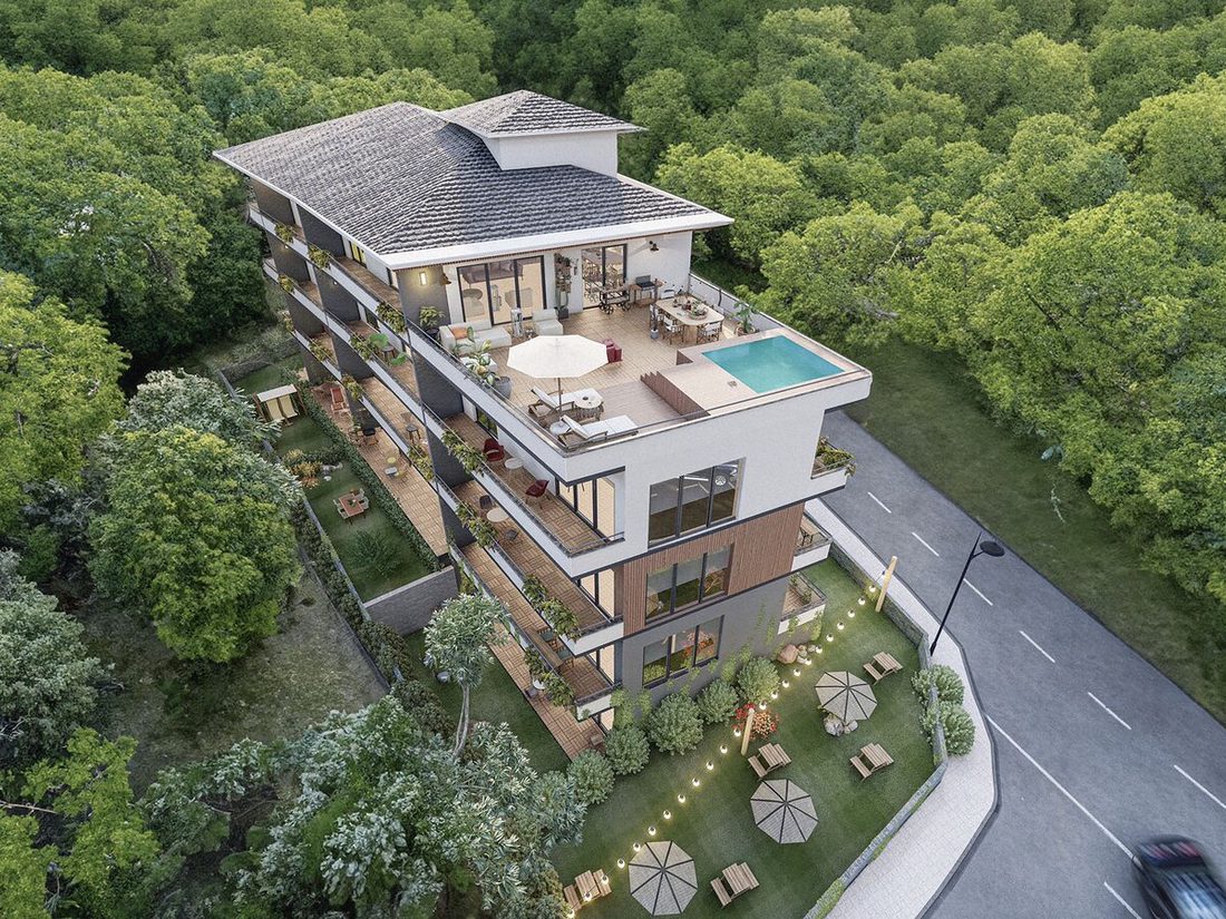 Luftbild des Thermalprojekts Akköy im Grünen